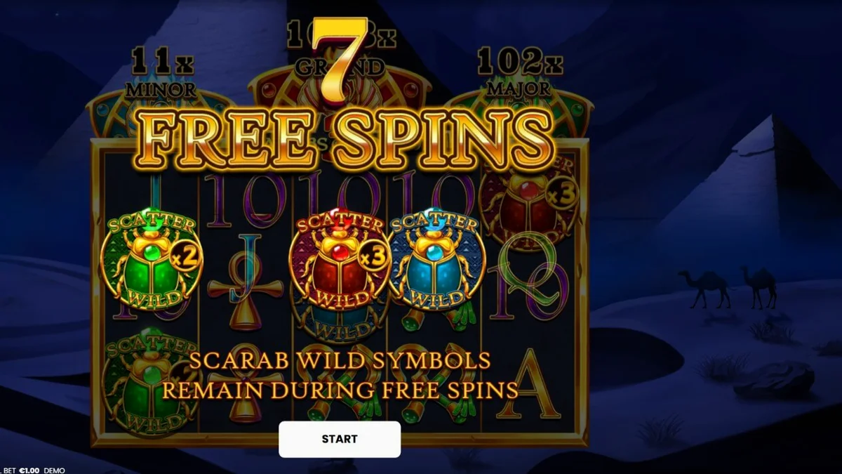 3 Scarabs of Fortune slot game interface featuring Egyptian symbols