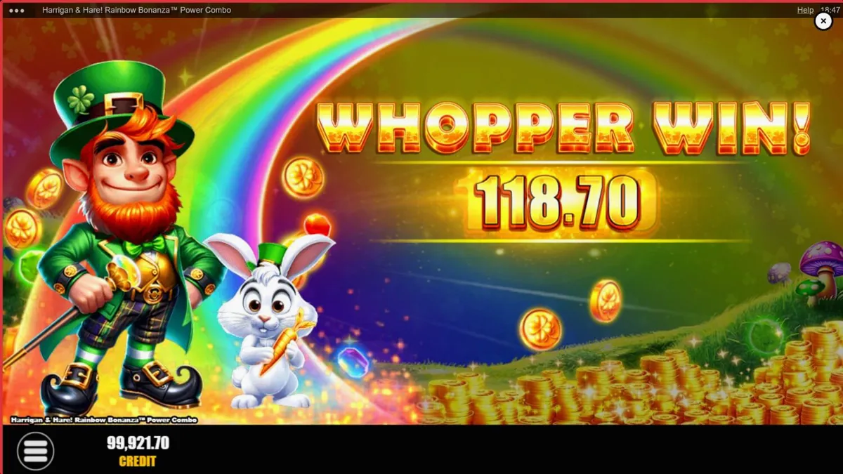 Harrigan & Hare Rainbow Bonanza Power Combo slot machine interface
