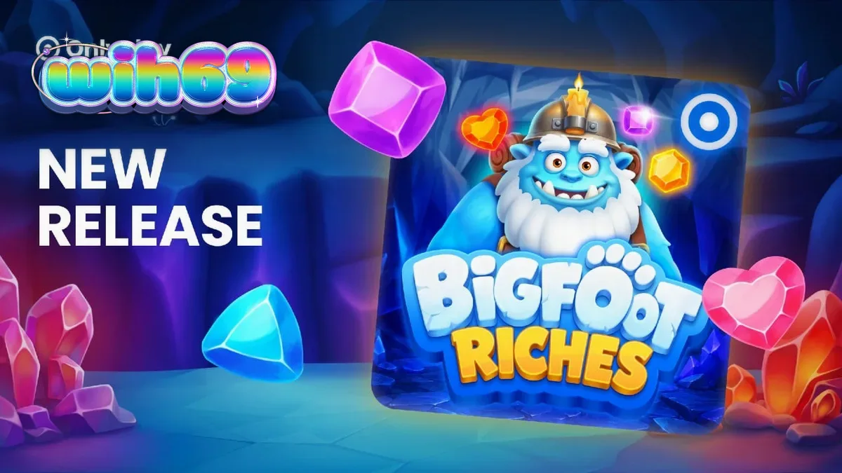 Tampilan visual slot Bigfoot Riches dengan latar belakang hutan bersalju dan elemen kristal.